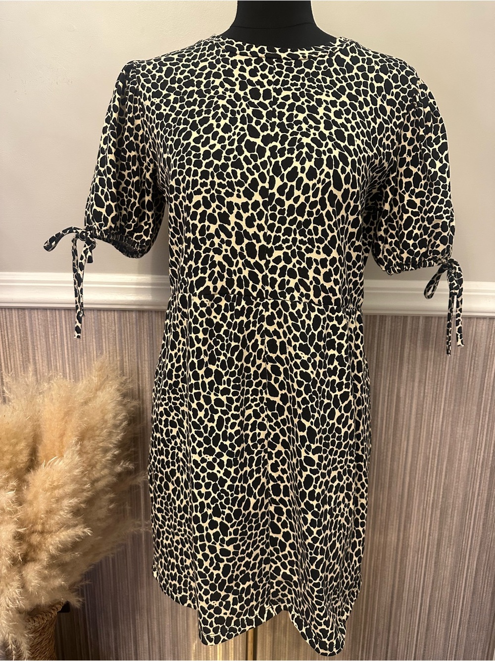 Topshop Animal Leopard Print Puff Sleeve Mini Dress US 8